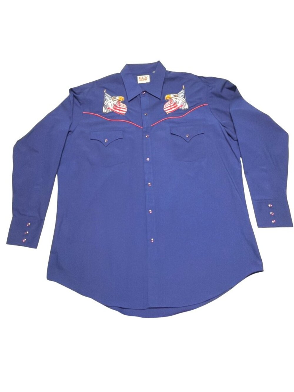 ELY Cattleman Western Shirt Navy Blue American Flags Button Down Shirt Size XL